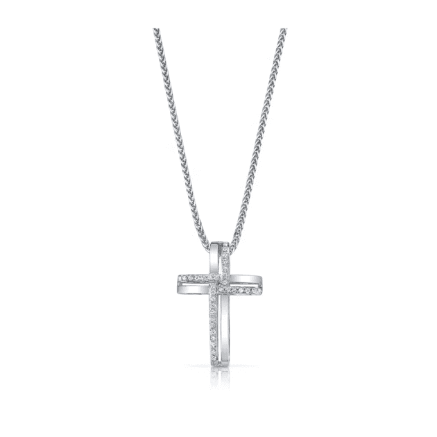 Diamond Cross Pendant 18k White Gold (0.10 ct. t.w.) 18"